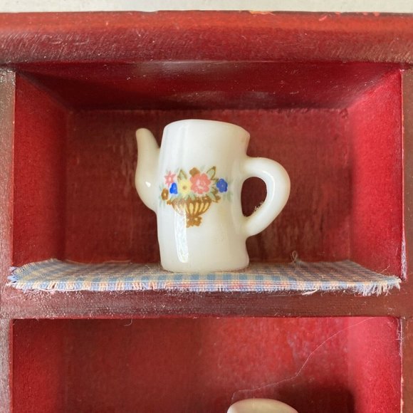 Miniature Dollhouse Wood Cupboard with Ceramic  Pitcher Jar Cup - Picture 6 of 11